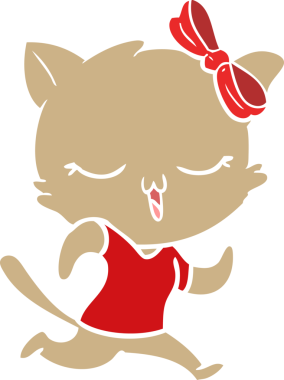 Kafasında fiyonk olan düz renkli çizgi film kedisi.