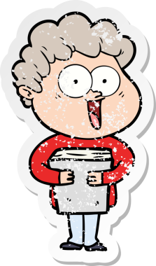 Çizgi film kahramanı mutlu bir adamın orijinal üzgün çıkartması.