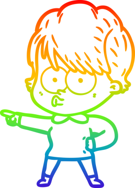 Orijinal gökkuşağı gradyan çizgi çizimi bir karikatür kadının