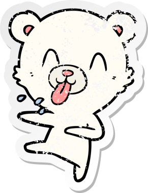 Dilini dışarı çıkaran, dans eden kutup ayısının orijinal kederli çıkartması.