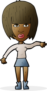 Orijinal çizgi film kadını el sallıyor.