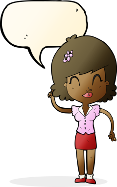 Konuşma baloncuğu fikri olan orjinal çizgi film güzeli kadın.