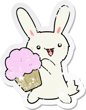 Kurabiyeli şirin bir çizgi film tavşanının orijinal üzgün çıkartması.