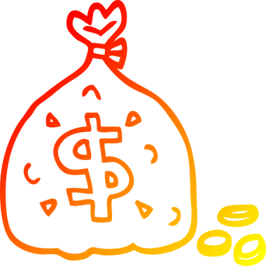 Bir karikatür çanta dolusu doların orjinal sıcak gradyan çizimi