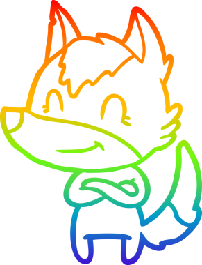 Orijinal gökkuşağı gradyan çizgi çizimi arkadaş canlısı bir kurt çizgi filminin