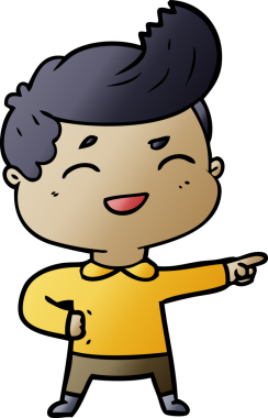 Orijinal çizgi film adamı gülüyor ve işaret ediyor.