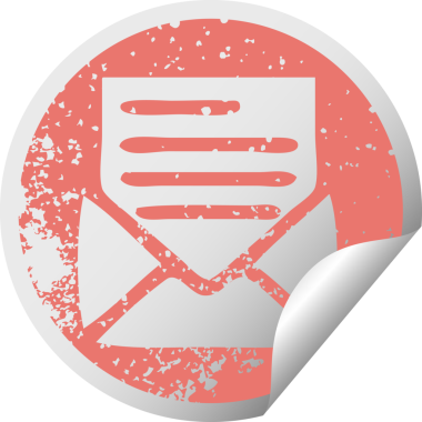 Özgün sıkıntılı dairesel soyma etiketi bir mektup ve zarfın sembolü