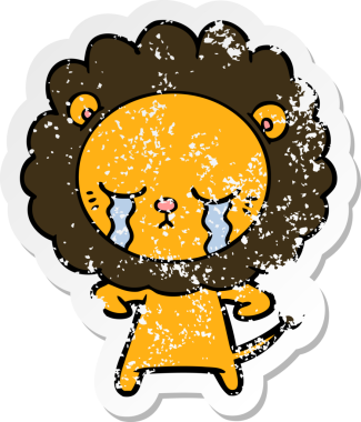 Ağlayan çizgi film aslanının kederli orijinal çıkartması.