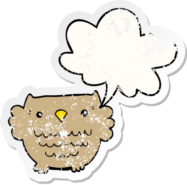 Konuşma balonlu orijinal karikatür baykuşu sıkıntılı eski çıkartma