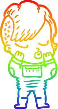 Orijinal gökkuşağı gradyan çizgi çizimi Bir çizgi film güzel hippi kız