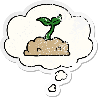 Üzüntülü bir çıkartma gibi düşünce baloncuğuyla filizlenen orijinal çizgi film.