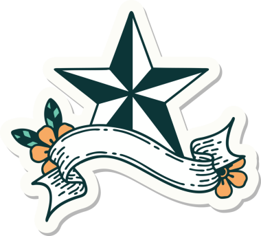 Orijinal dövme stili bir yıldızın pankartına sahip.