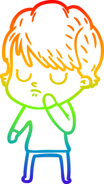 Orijinal gökkuşağı gradyan çizgi çizimi bir karikatür kadının