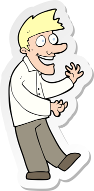 Orijinal bir karikatür çıkartması Heyecanlı Adam