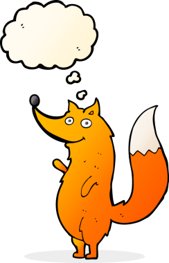 Düşünce balonlu tilki sallayan orijinal çizgi film