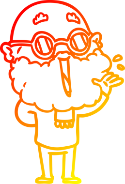 Orijinal, sıcak, çizgi film karakteri sakallı neşeli bir adamın çizimi.