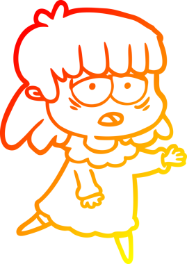 Orijinal sıcak çizgi çizgi film çizimi yorgun bir kadın.