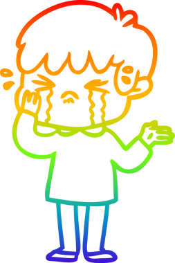 Orijinal gökkuşağı gradyan çizgi çizimi bir çizgi film çocuğu ağlıyor