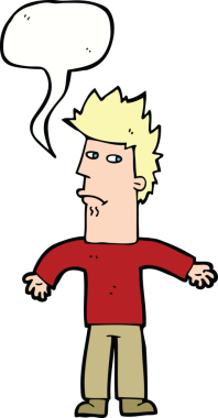 Orijinal karikatür konuşma baloncuğu ile karışık adam