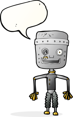 Konuşma baloncuklu orijinal yaşlı robot.