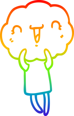 Orijinal gökkuşağı gradyan çizgi çizimi şirin bir çizgi film bulutu kafalı yaratık