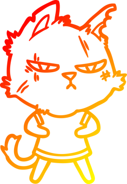 Sert bir çizgi film kedisinin orjinal sıcak çizgi çizimi