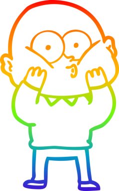 Orijinal gökkuşağı gradyan çizgi çizimi kel bir adamın dik dik baktığı