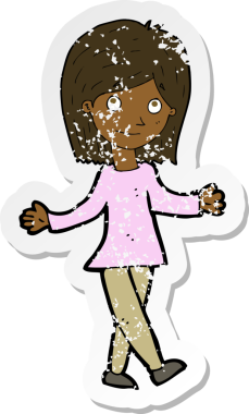 Orijinal gerilim dolu karikatür kadın çıkartması. Endişe yok.