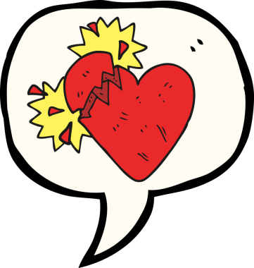 Orjinal serbest konuşma balonu karikatürü kırık kalp