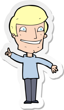 Fikri olan sırıtan bir çizgi film karakterinin orijinal çıkartması.