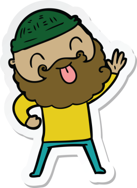 Dilini dışarı çıkaran sakallı bir adamın orijinal çıkartması.