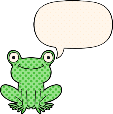 Çizgi roman tarzında konuşma balonu olan orijinal kurbağa.