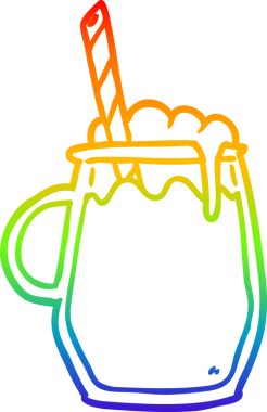 Bir bardak kök birasının samanla çizilmiş orijinal gökkuşağı gradyan çizgisi