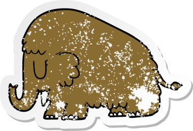 Çizgi film mamutunun orijinal kederli çıkartması.