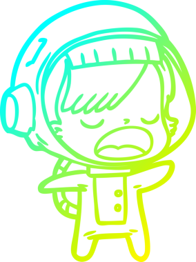 Konuşan astronot bir karikatürün orijinal soğuk gradyan çizimi.