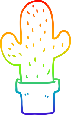 Orijinal gökkuşağı gradyan çizgi çizimi bir kaktüs çizgi filmi