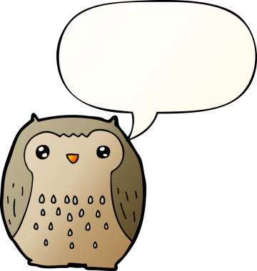 Düz eğimli konuşma baloncuğu olan orijinal sevimli çizgi film baykuşu