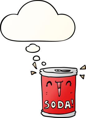 Düşünce baloncuklu orijinal karikatür soda kutusu.