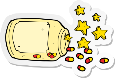 Çizgi film sihirli haplarının orijinal çıkartması.