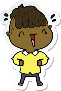 Çizgi filmin orijinal çıkartması. Mutlu çocuk şaşırdı.