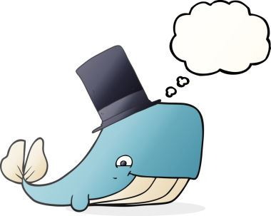 Orijinal serbest çizim baloncuk balinası silindir şapkalı.