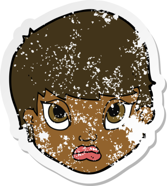 Çizgi film karakteri somurtan bir kadının orijinal gerilmiş çıkartması.