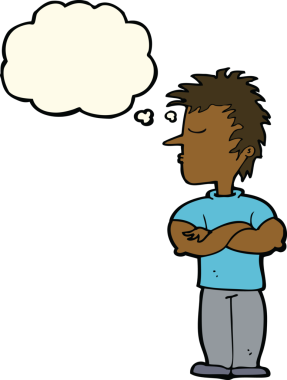 Orijinal çizgi film adamı düşünce baloncuğuyla dinlemeyi reddediyor.