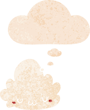 Düşünce baloncuğu ile orijinal şirin çizgi film bulutu grunge sıkıntı retro desenli stil