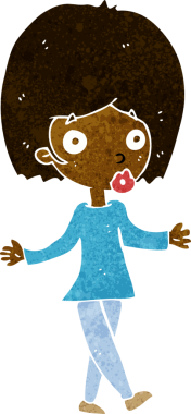 Orijinal çizgi film kafası karışık kadın.