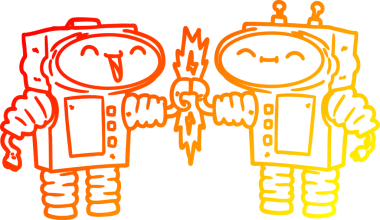 Bir çizgi film robotunu birbirine bağlayan orjinal sıcak çizgi çizimi