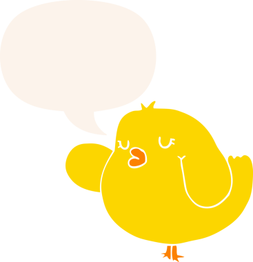 Konuşma baloncuğu olan orijinal çizgi film kuşu