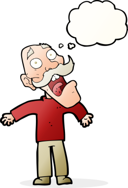 Orijinal çizgi film yaşlı adamı düşünce baloncuğuyla korkuttu.