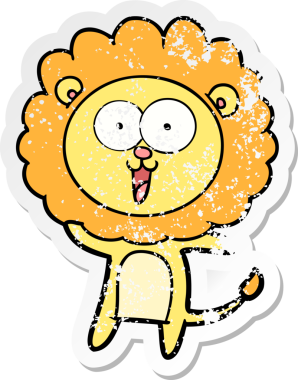 Mutlu bir çizgi film aslanının orijinal üzgün çıkartması.