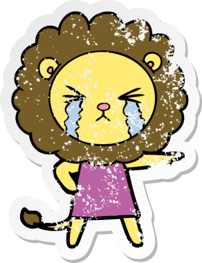 Aslan ağlayan bir karikatür çıkartması giymişti.